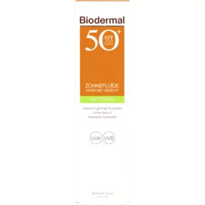 Biodermal Matterende Zonnefluïde SPF 50 voor Gezicht 40ml - Voorkomt Glimmen & Puistjes, Hydrateert Intensief, Waterresistent