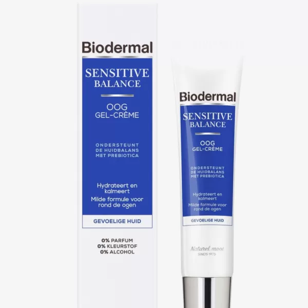 Biodermal Sensitive Balance Oog Gel-Crème – Hyaluronzuur, Parfumvrij, Voor Gevoelige Huid, 15 ml – Kalmeert en Versterkt de Huid rond de Ogen