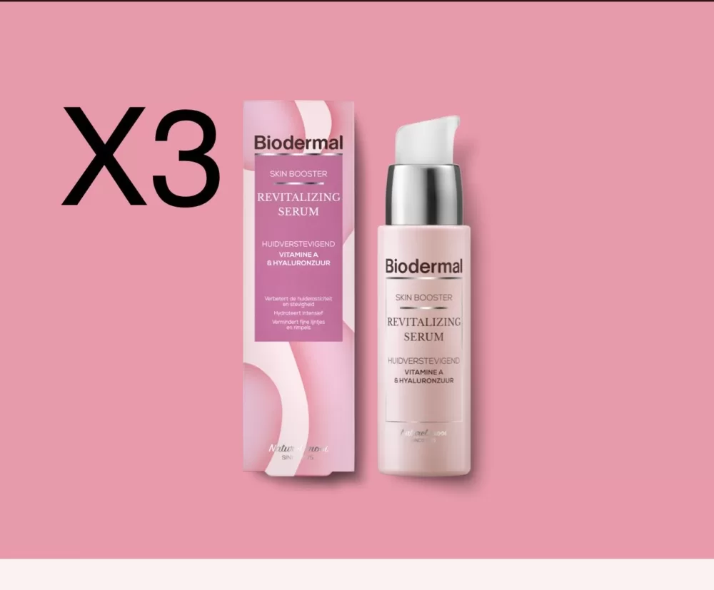 Biodermal Skin Booster Revitalizing Serum 3-Pack - Hydratatie, Vermindert Rimpels, Hyaluronzuur & Vitamine A, Geschikt voor Alle Huidtypen