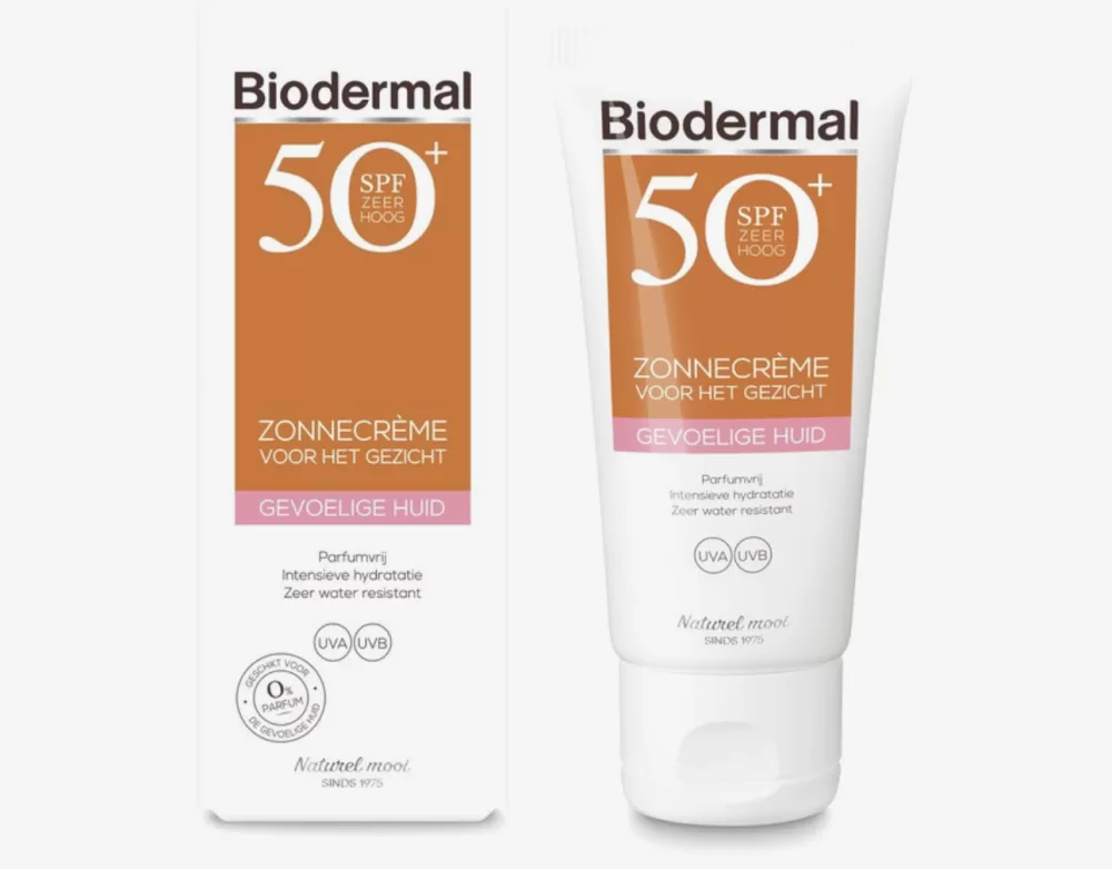 Biodermal Zonnebrand Gevoelige Huid SPF 50 - Parfumvrij, 50ml - Intensieve Hydratatie en Waterresistent voor Gezicht