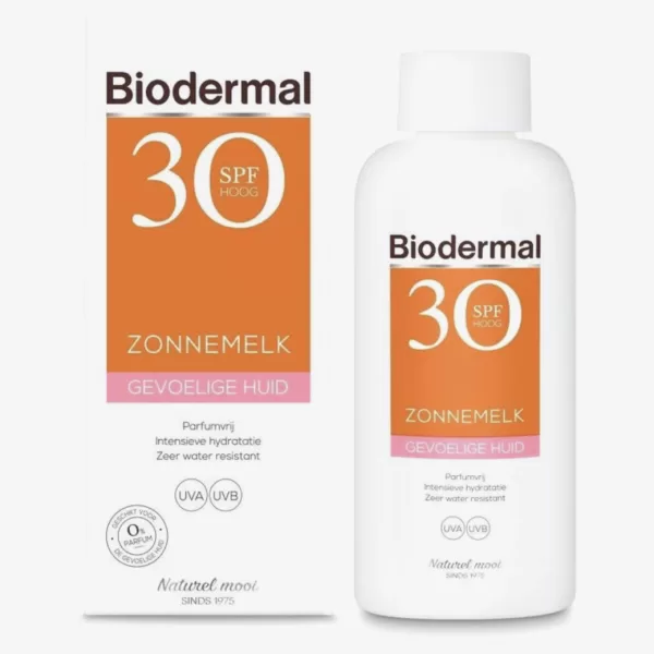 Biodermal Zonnemelk SPF 30 voor Gevoelige Huid - 200ml - Hydrateert, Snelle Inwerking, Waterresistent, Parfumvrij