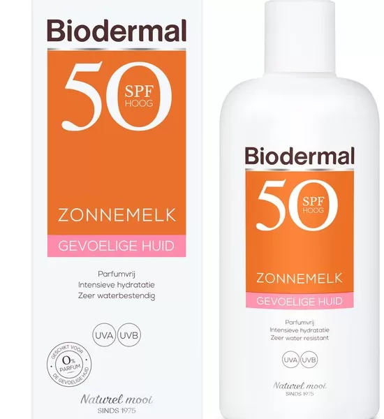 Biodermal Zonnemelk SPF 50+ voor Gevoelige Huid - Parfumvrij, Intensieve Hydratatie, 200 ml Zonnebrandcrème