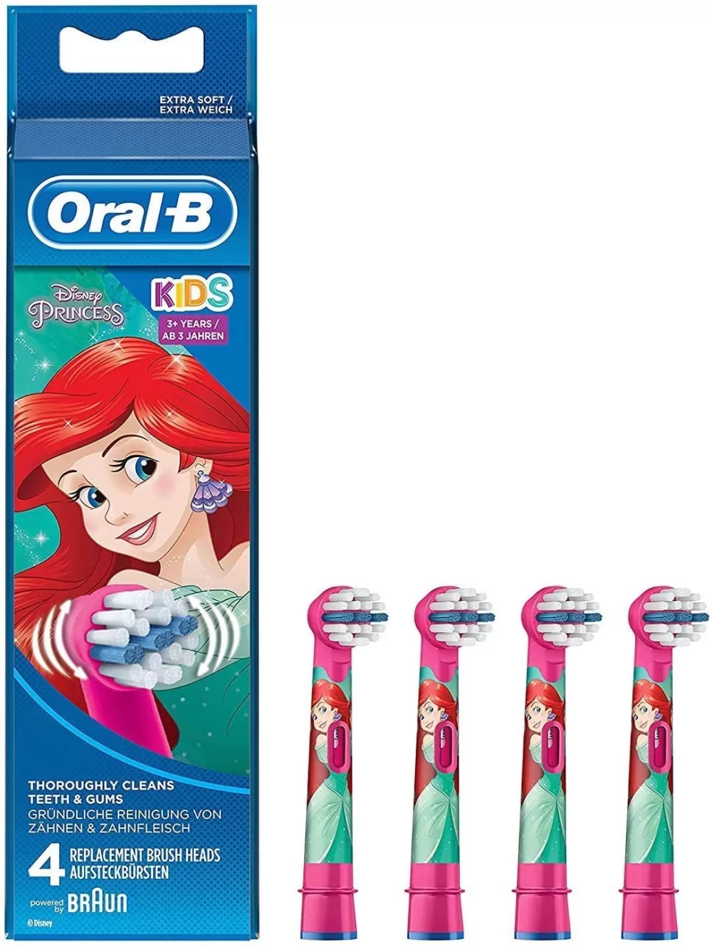 Braun Oral-B Kids Opzetborstels - 4 Stuks met Prinses Afbeelding, Extra Zacht, Voor Elektrische Tandenborstels, Ideaal voor Kinderen