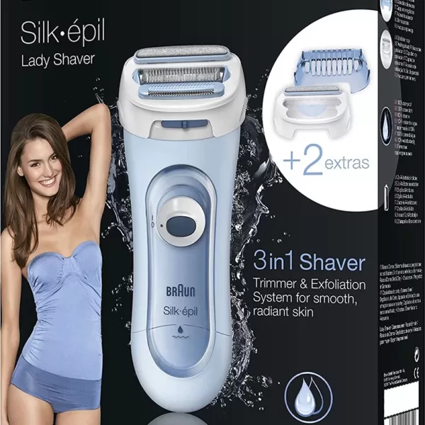 Braun Silk-épil 5 Lady Shaver 3-in-1 - Elektrisches Rasiergerät, Trimmer & Exfoliator, Nass & Trocken, Blau, für Arme, Beine, Oksel, Intiem