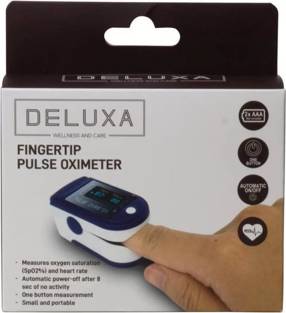 Deluxa Oximeter - Hartslagmeter & Saturatiemeter - Blauw - Puls-Oximeter met OLED Display - Meet Zuurstof & Hartslag - Compact & Handzaam