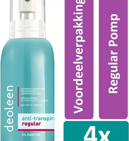 Deoleen Deodorant Spray 75 ml – 4 Stuks Voordeelverpakking, 0% Parfum, Anti-transpirant, Hypoallergeen, 24 Uur Bescherming, Geen Witte Strepen