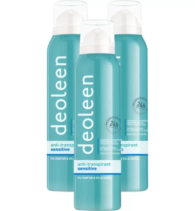 Deoleen Spray Satin Sensitive Trio 3x150ml – Hypoallergeen, 0% Parfum & Alcohol, 24 uur Anti-transpirant voor Gevoelige Huid