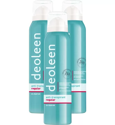 Deoleen Satin Spray Trio (3x150ml) - Anti-transpirant voor gevoelige huid, voorkomt overmatige transpiratie & witte strepen, parfumvrij.