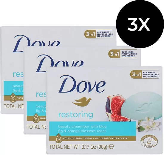 Dove Beauty Cream Bar Restoring - 3x90g Feuchtigkeitsseife für trockene Haut, sanfte Reinigung & Pflege, perfektes Hautgefühl