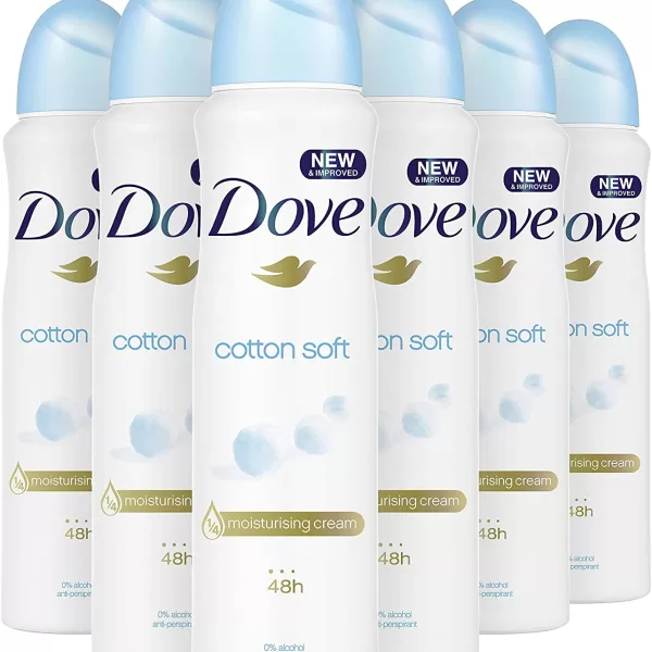 Dove Cotton Soft Anti-transpirant Spray 6x150ml - 48u Bescherming, 1/4 Hydraterende Crème, Zachte & Verzorgde Oksels, 0% Alcohol