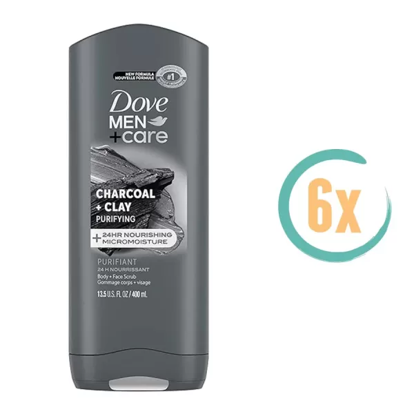 Dove Men Douchegel Care Elements Charcoal & Clay 400ml - 6 Stuks, Hydraterend & Verfrissend, Perfect voor Sport en Ontspanning