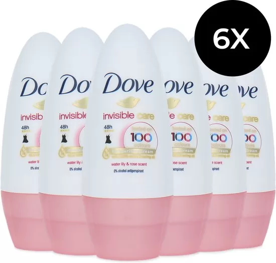 Dove Invisible Care Deodorant Roller, Water Lily & Rose Scent, 6 x 50 ml – Effektiver Schutz & angenehmer Duft, Hautfreundlich