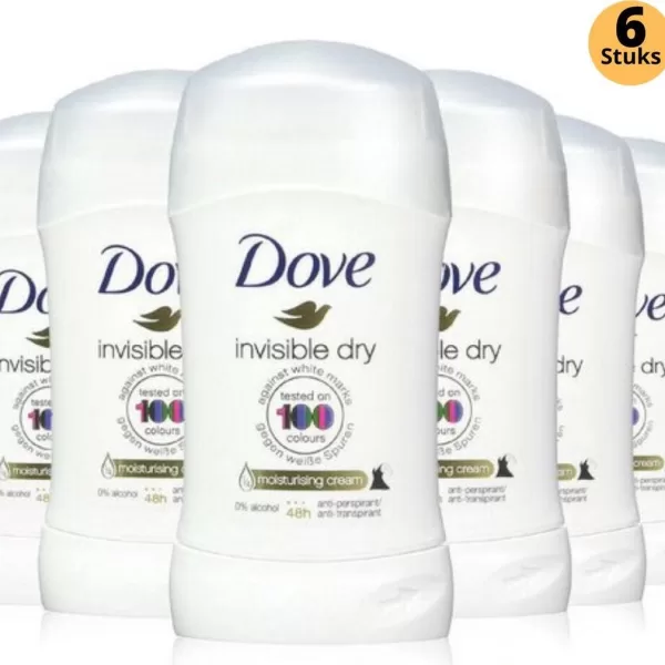 Dove Invisible Dry Deodorant Stick 6-Pack – 48u Zweetbescherming, 0% Alcohol, Geen Witte Vlekken, Anti-Transpirant voor Vrouwen