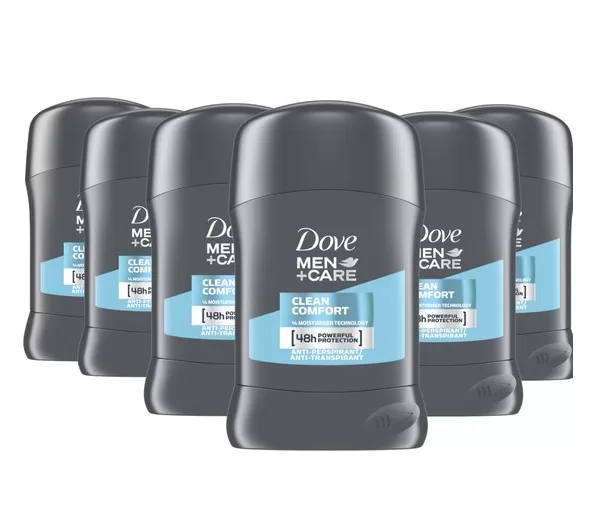 Dove Men+Care Clean Comfort Deodorant Stick – 6x50ml, 48H Anti-transpirant, Alcoholvrij, Huidbescherming, Voordeelverpakking