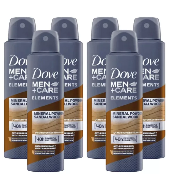 Dove Men Deodorant Spray 150ml - Mineral Powder & Sandalwood, 6er Pack - Lang anhaltender Schutz & angenehmer Duft