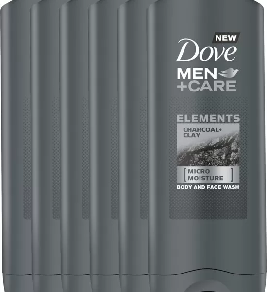 Dove Men+Care Charcoal & Clay Douchegel - 6 x 250 ml - Voordeelverpakking voor Mannelijke Huid, Hydraterend en Reinigend