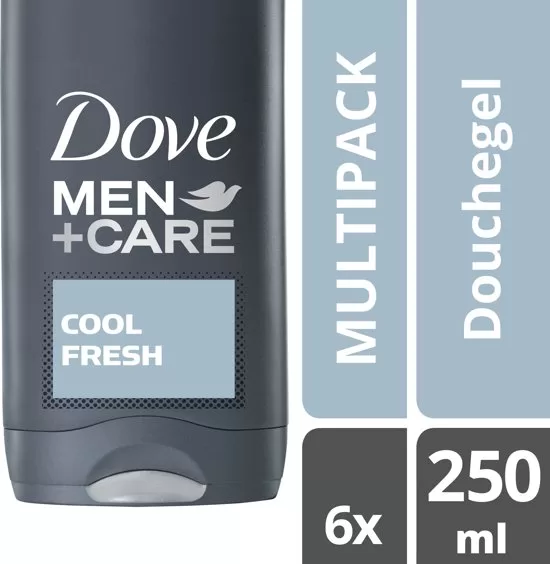 Dove Men+Care Cool Fresh Douchegel 6x250ml – Hydraterende formule met MicroMoisture, kalmeert en revitaliseert de huid, dermatologisch getest.