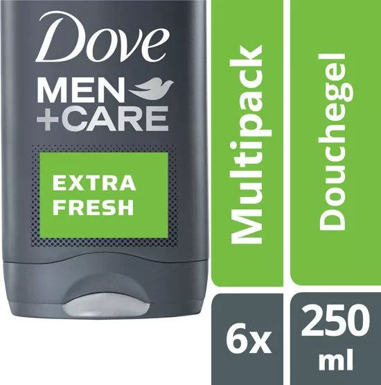 Dove Men+Care Extra Fresh Douchegel 250ML - Hydraterend, Frisse Geur, Geschikt voor Lichaam & Gezicht, Micromoisture Technologie, 6x Verpakking