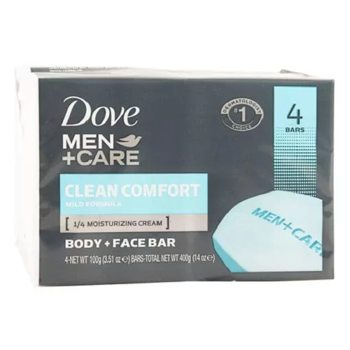 Dove Men+Care Clean Comfort Zeep - 4 x 100g - Milde Cremebar voor Lichaam & Gezicht - Verfrissend en Hydraterend