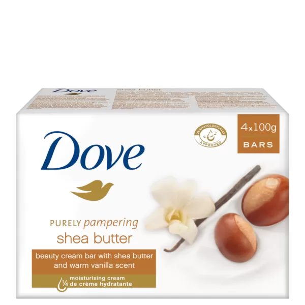 Dove Purely Pampering Sheaboter & Vanille Zeep - 4x100g, Hydraterende Crème Bar voor Romige Reiniging en Luxe Geur