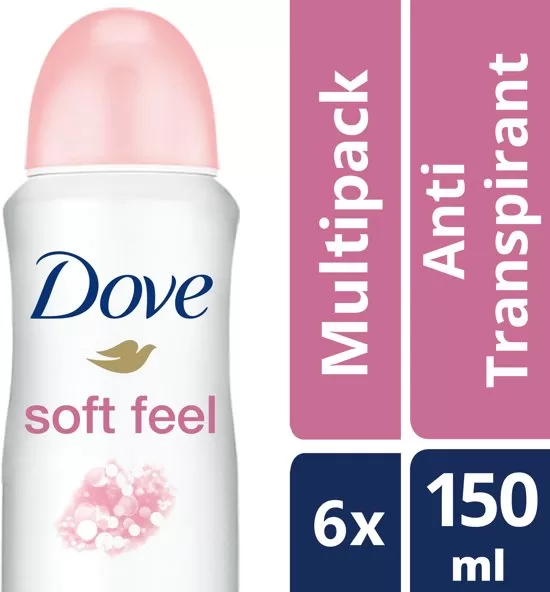 Dove Soft Feel Anti-transpirant Deodorant 6 x 150 ml - Luxe Bescherming met Freesia & Pioenroos, 48 Uur Geur & Hydratatie