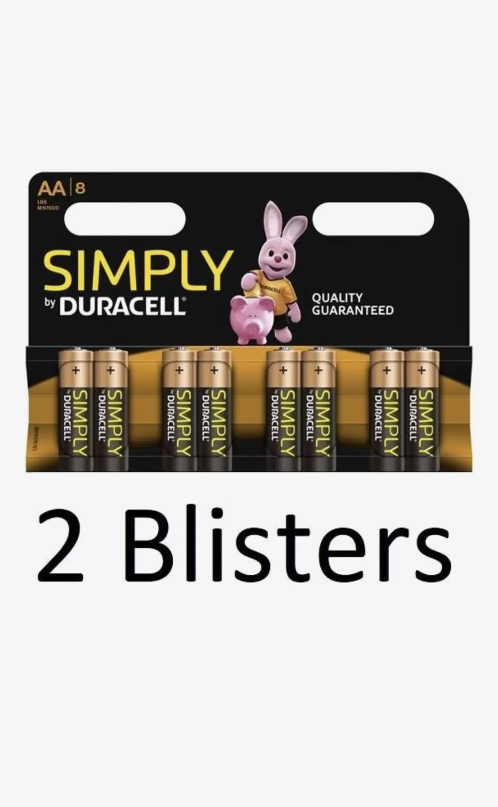 Duracell AA Simply Batterijen 16 Stuks - Alkaline Enkelvoudige Batterijen (2 Blisters van 8) - LR6 Cylindrisch, Perfect voor dagelijks gebruik