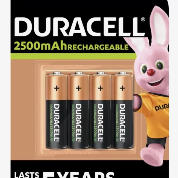 Duracell Oplaadbare NiMH AA Batterijen 2500mAh - 4 Stuks, Vooraf Opgeladen, Tot 100x Opladen, Ideaal voor Elektronica en Speelgoed