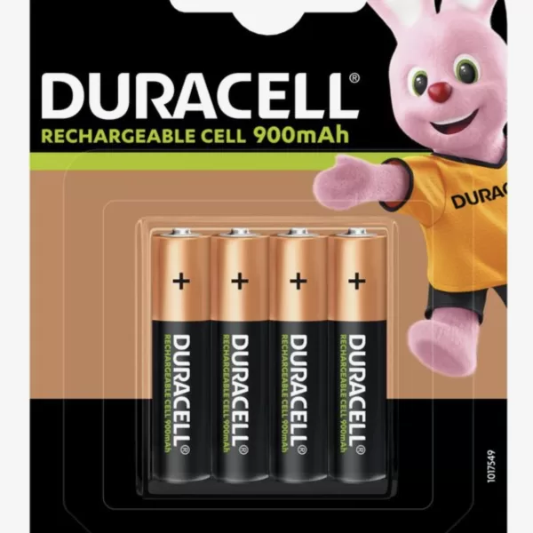 Duracell Oplaadbare AAA Batterijen 900mAh - 4 Stuks, Tot 100x Opladen, Vooraf Opgeladen, Ideaal voor Controllers en Elektronica