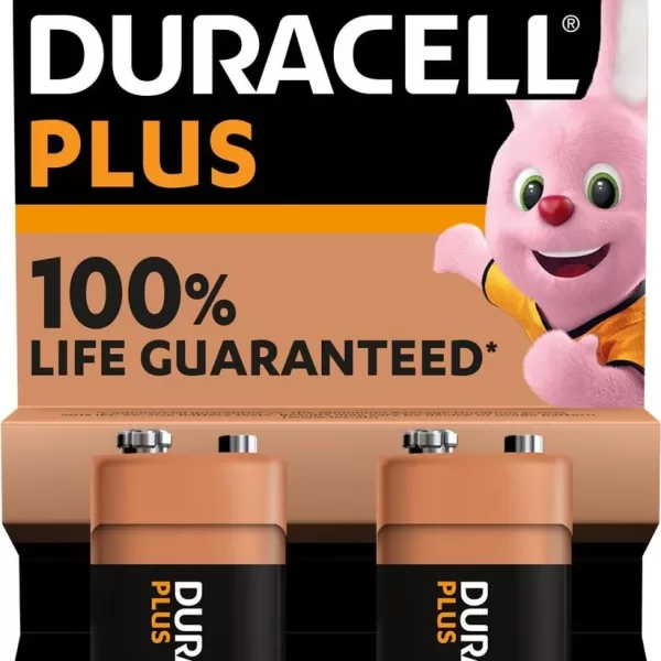 Duracell Plus 9V Alkaline Batterijen - 2 Stuks, Langdurig, Lekbescherming, 100% Betrouwbaar & Recyclebaar - Ideaal voor Dagelijks Gebruik