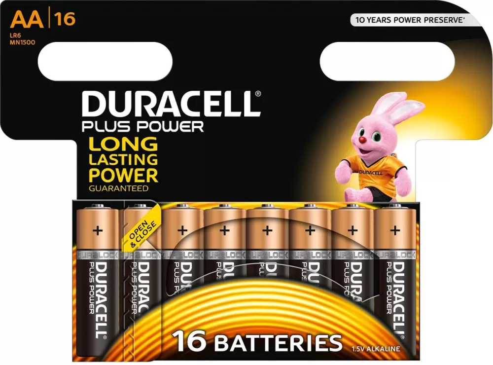 Duracell Plus Mono Alkaline Batterijen LR20 AA - 16 Stuks - Extra Vermogen - Geschikt voor Alledaagse Apparaten - Oranje/Zwart