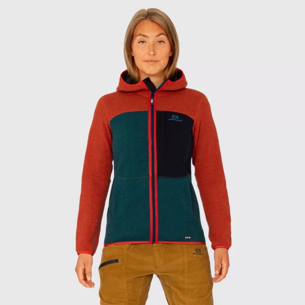 Elevenate Argentière Damen Fleecejacke M - Recycelte Wolle, Midlayer, Rot, Outdoor & Stadt, durchgehender Reißverschluss, Tasche, elastische Abschlüsse