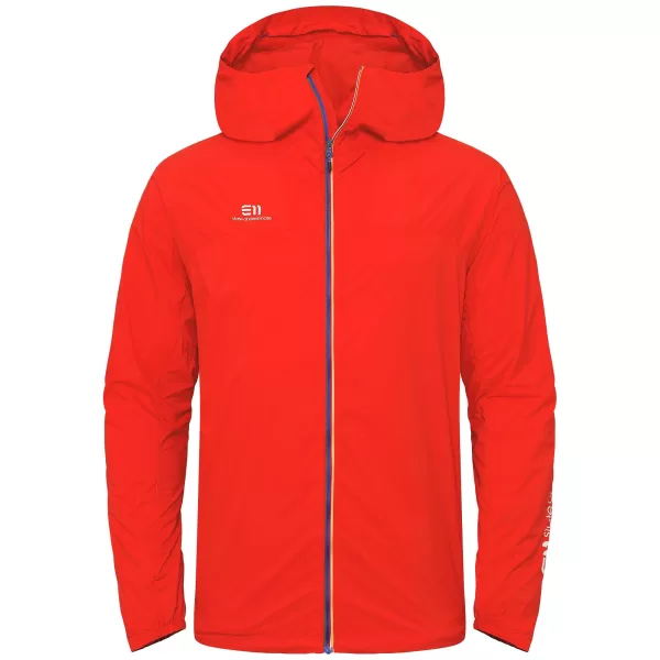 ELEVENATE La Bise Windbreaker Herren L - Atmungsaktiv, Federleicht, Windbeständig, Rot, Reflektierender Streifen, Kordelzugabschluss