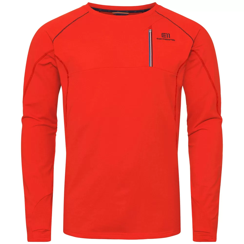 ELEVENATE MONTÈE CREW Herren Shirt L, Red Glow – Komfortable Mittelschicht, schnell trocknend, Daumenlöcher, Brusttasche, flache Nähte