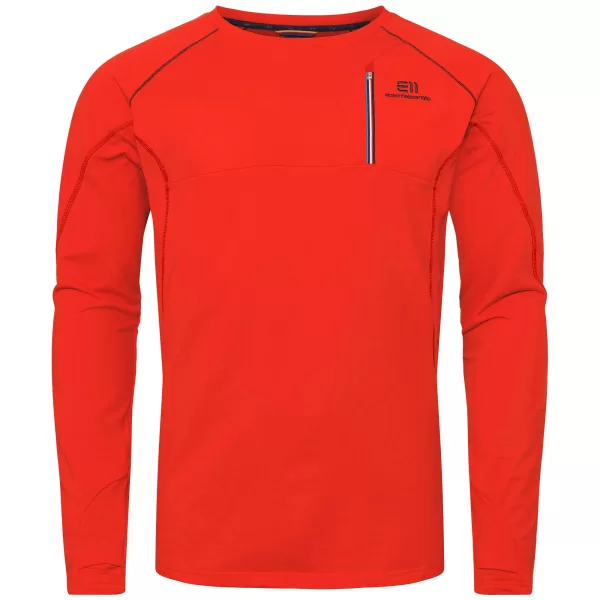 ELEVENATE MONTÈE CREW Herren Shirt L, Red Glow – Komfortable Mittelschicht, schnell trocknend, Daumenlöcher, Brusttasche, flache Nähte