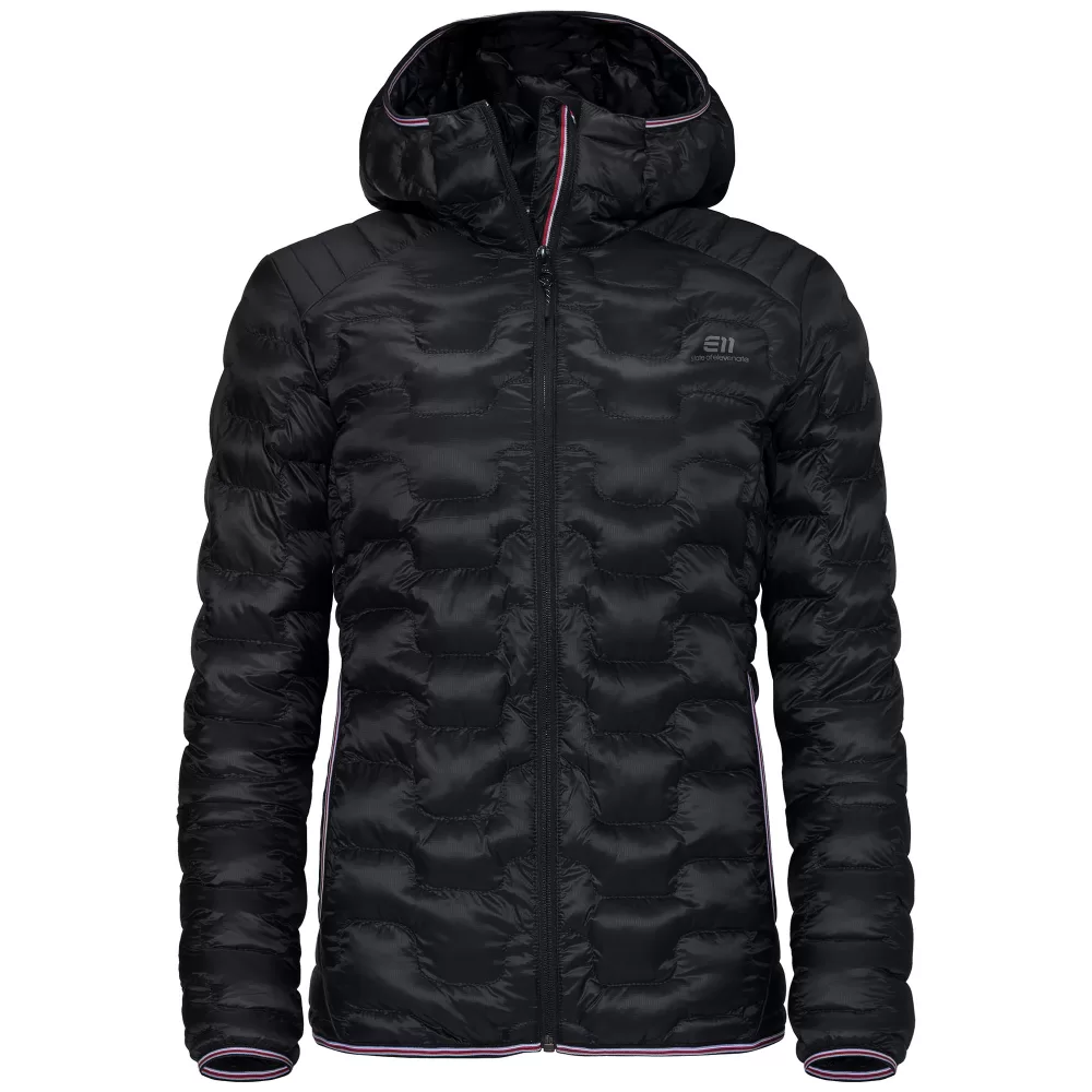 Elevenate Motion Hood Damenjacke - Größe L, Schwarz, synthetische Daune, isolierend, winddicht, ideal für Skisport, 100% recycelte Materialien