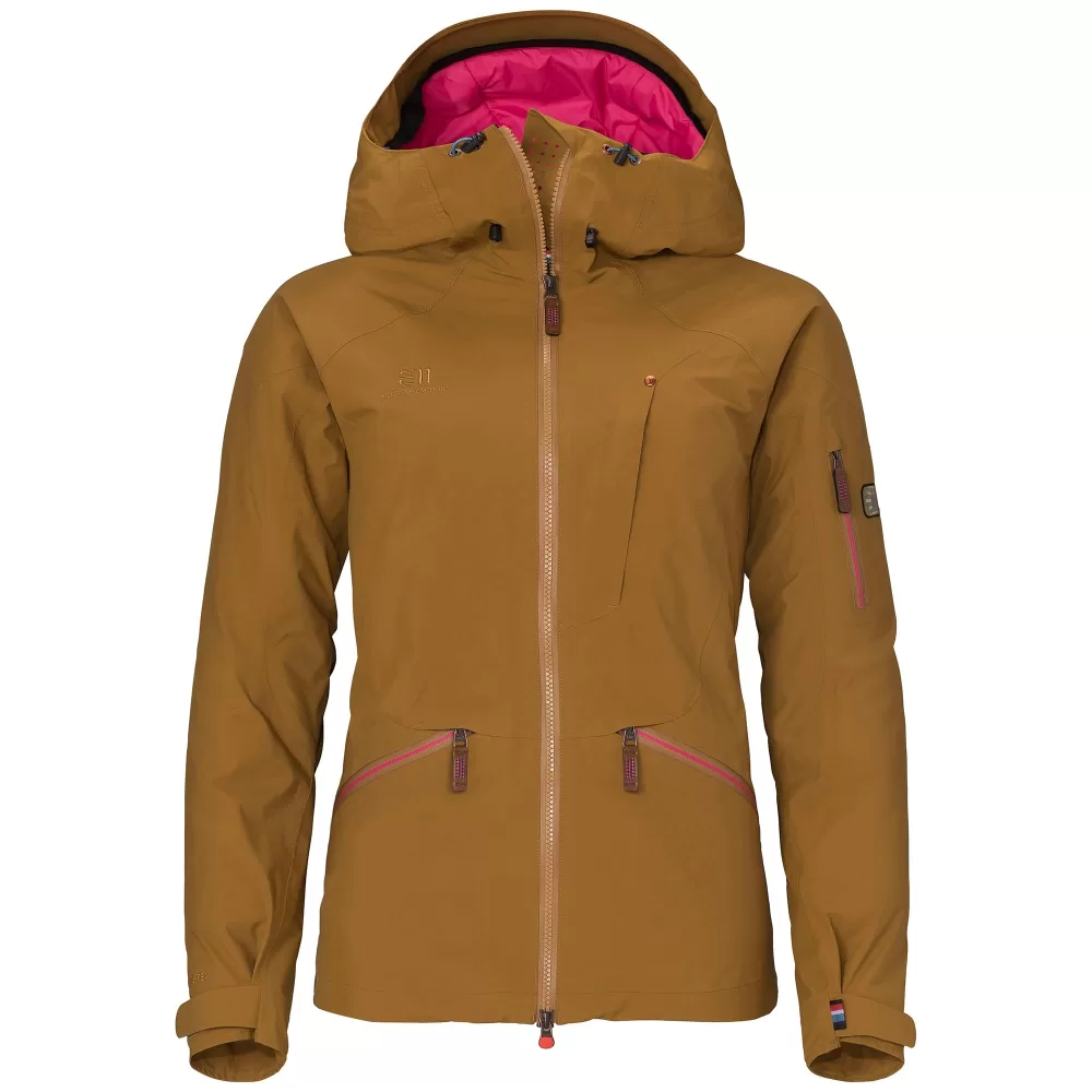 ELEVENATE Zermatt Hardshelljacke Damen M – Gore-Tex, wasserdicht, winddicht, leicht isoliert, Pecan Brown, ideal für Ski und Outdoor