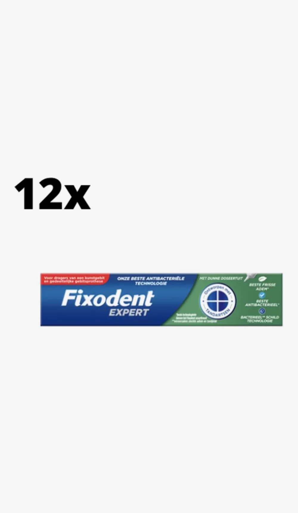 Fixodent Expert Antibacteriële Kleefpasta - Voordeelverpakking 12 x 40g - Optimale Grip en Bescherming voor Dentale Protheses