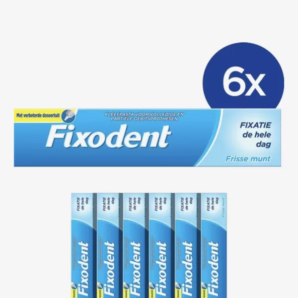 Fixodent Fresh Kleefpasta Voordeelverpakking 6x47g – Sterke Fixatie, Comfort, Voedselbarrière voor Kunstgebitten, Neutrale Smaak