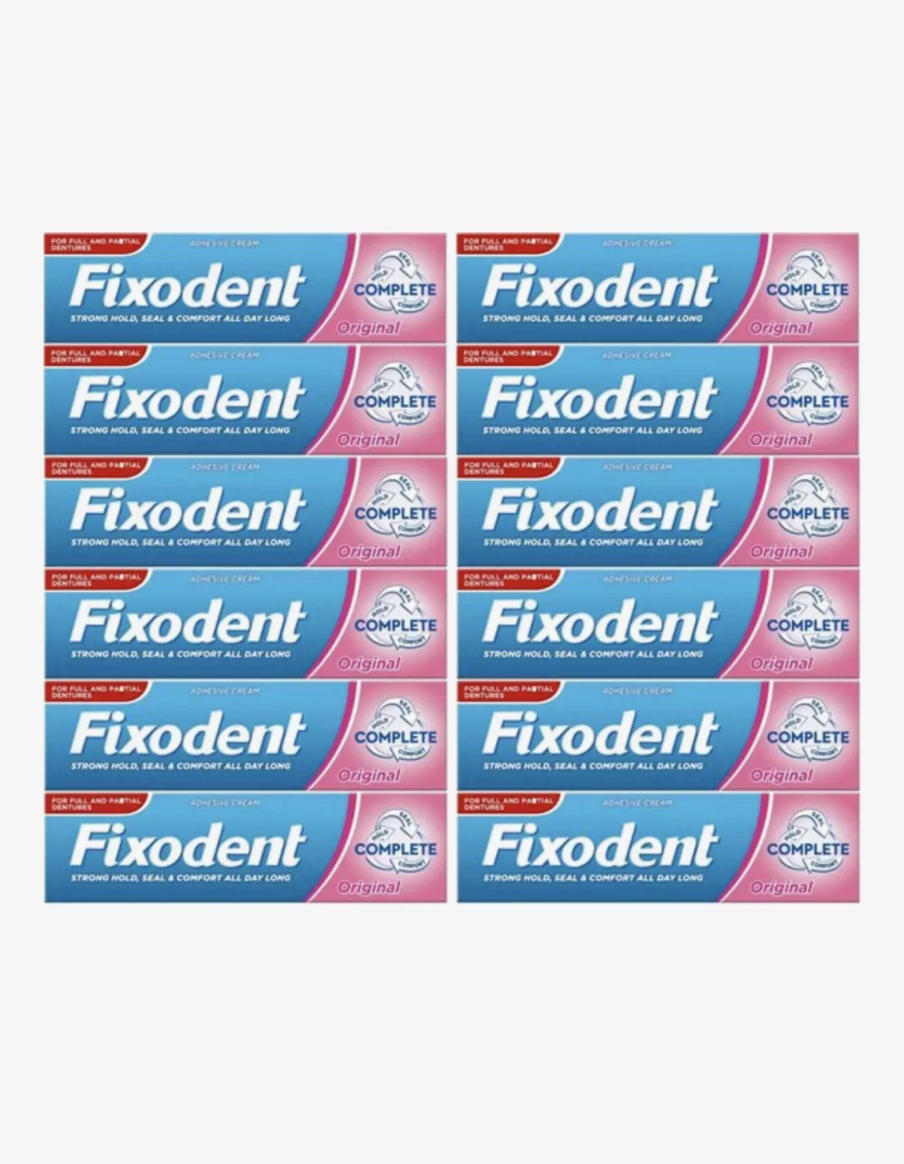 Fixodent Kleefpasta Original, 12 x 47 g - Sterke Hechting voor Kunstgebit, Voorkomt Vastraken van Voedsel, Bescherming voor Drukplaatsen