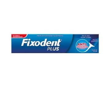 Fixodent Kleefpasta Plus Anti-Voedselresten Premium 40g - Extra sterke hechting, voorkomt voedselresten, voor kunstgebitten, Neutrale smaak, Comfort.