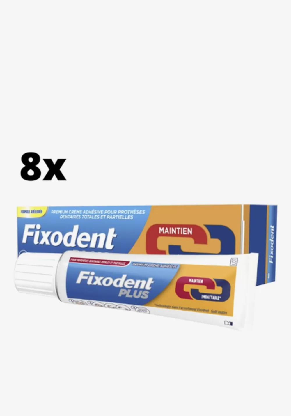 Fixodent Plus Dual Power Premium Kleefpasta - 8x40g - Verbeterde formule 2022 - Sterke fixatie voor kunstgebits, smaakvrij & gemakkelijk te gebruiken