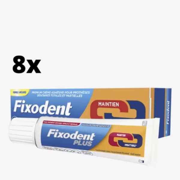 Fixodent Plus Dual Power Premium Kleefpasta - 8x40g - Verbeterde formule 2022 - Sterke fixatie voor kunstgebits, smaakvrij & gemakkelijk te gebruiken