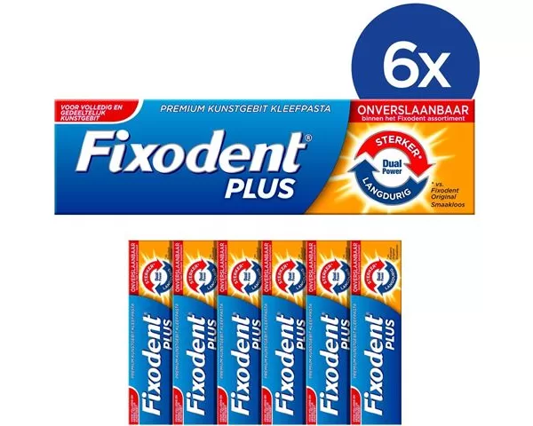 Fixodent Plus Kleefpasta Voordeelverpakking 6x40g - 88% Fixatie, Smaakvrij, Geschikt voor Kunstgebitten, Eenvoudig aan te Brengen