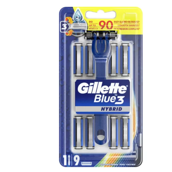 Gillette Blue 2 Wegwerpmesjes voor Mannen - 9 Stuks, Comfortabele Scheerbeurt met Lubrastrip en 40° Draaiend Scheerhoofd, Easy Grip Handvat