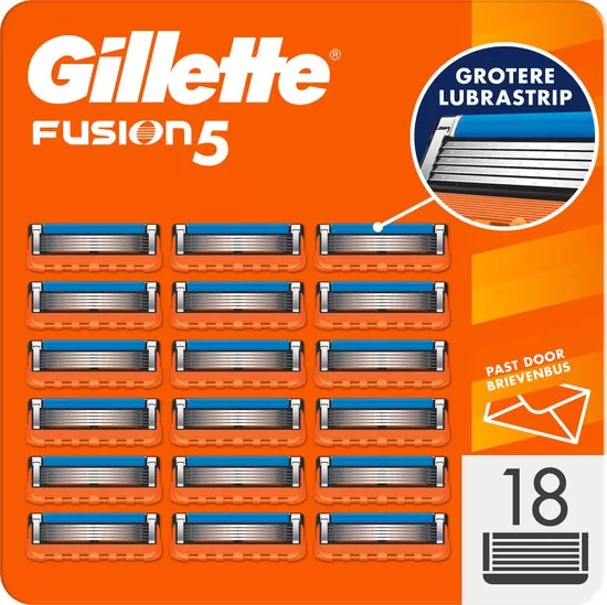 Gillette Fusion 5 Scheermesjes voor Mannen - 18 Stuks, 5 Antifrictiemesjes, Bredere Lubrastrip, Precisietrimmer, Comfortabel Scheren