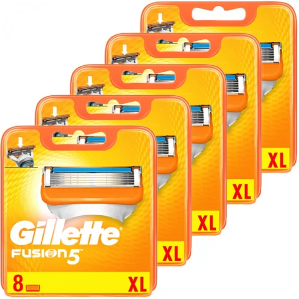 Gillette Fusion Power - 40 Scheermesjes voor Gevoelige Huid, 5-Voudige Scheertechnologie, Kalmerende Micro Pulsaties, Flexibele Comfort Guard