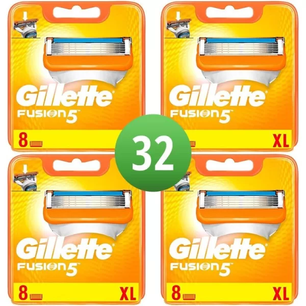 Gillette Fusion Scheermesjes - 32 stuks, 5-voudige technologie, Flexibele Comfort Guard, Precisie Trimmer, Lubrastrip met Vitamine E & Aloë