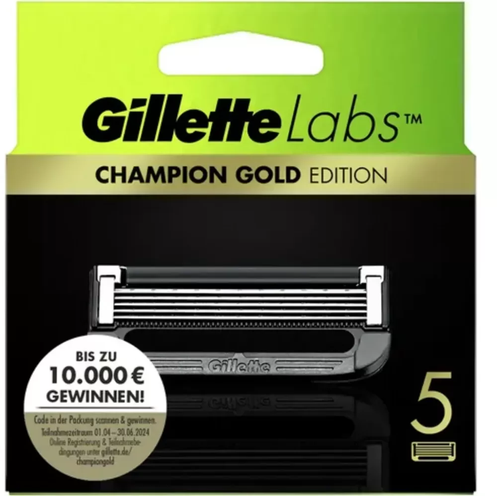 Gillette Labs Champion Gold Edition Rasierklingen – 5 Stk. für Männer, passend für Gillette Labs Rasierer mit Präzisionstrimmer