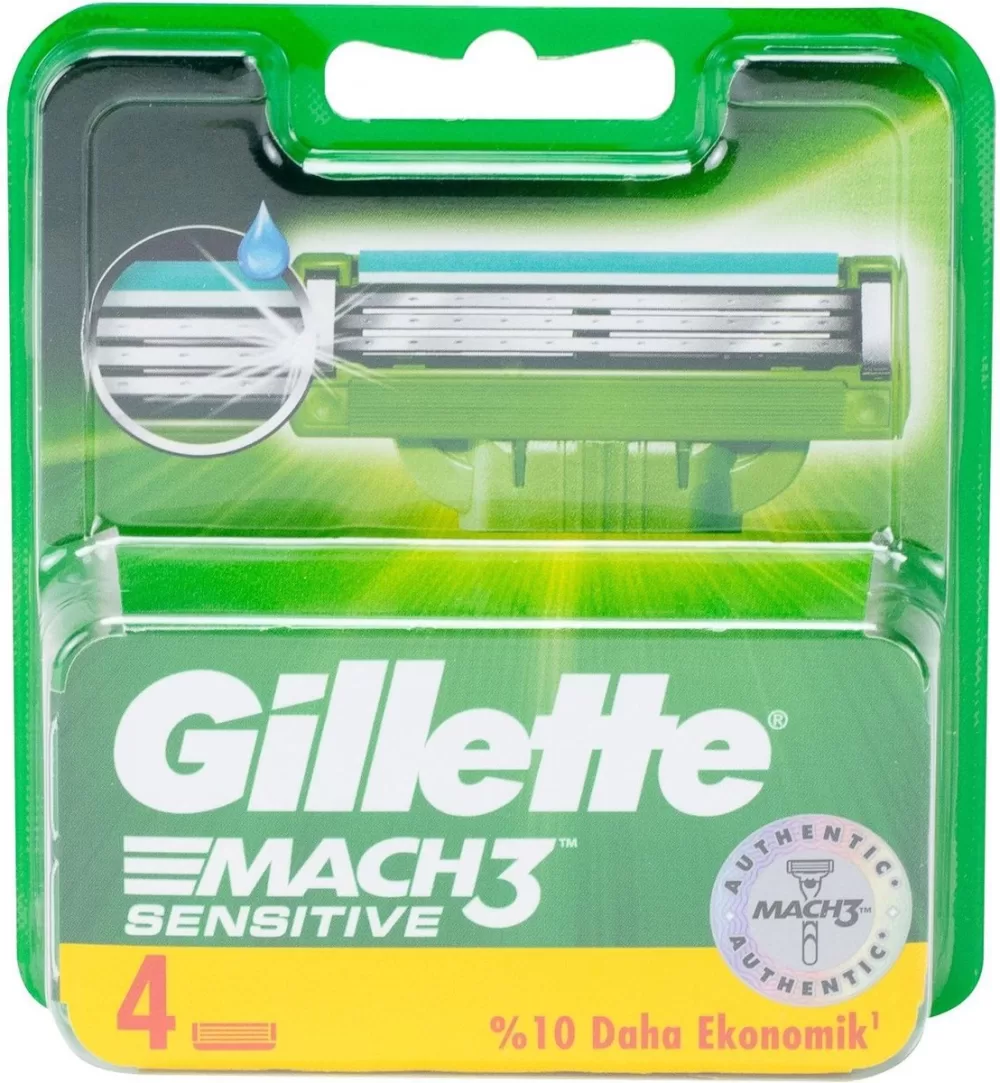 Gillette Mach 3 Sensitive Scheermesjes - 4 Stuks - Ultradunne Mesjes, Verende Technologie voor Minder Irritatie, Gladde Scheerervaring