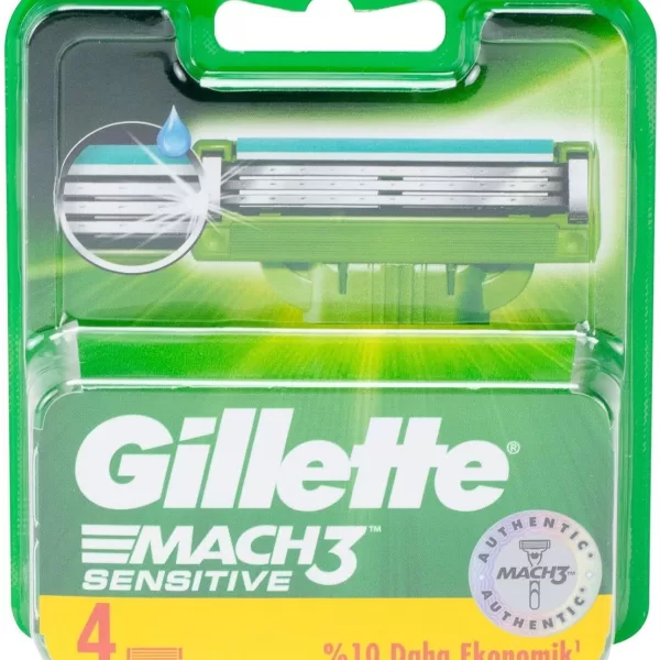 Gillette Mach 3 Sensitive Scheermesjes - 4 Stuks - Ultradunne Mesjes, Verende Technologie voor Minder Irritatie, Gladde Scheerervaring